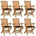 vidaXL Gartenstühle mit Schwarzen Kissen 6 Stk. Massivholz Teak