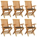 vidaXL Gartenstühle mit Taupe Kissen 6 Stk. Massivholz Teak
