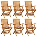 vidaXL Gartenstühle Rote Karomuster-Kissen 6 Stk. Massivholz Teak