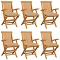 vidaXL Gartenstühle mit Beigen Kissen 6 Stk. Massivholz Teak