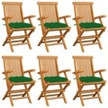 vidaXL Gartenstühle mit Grünen Kissen 6 Stk. Massivholz Teak