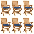 vidaXL Gartenstühle mit Blauen Kissen 6 Stk. Massivholz Teak