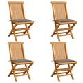 vidaXL Gartenstühle mit Grauen Kissen 4 Stk. Teak Massivholz