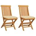 vidaXL Gartenstühle mit Cremeweißen Kissen 2 Stk. Massivholz Teak
