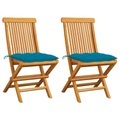 vidaXL Gartenstühle mit Hellblauen Kissen 2 Stk. Massivholz Teak