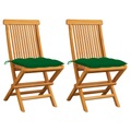 vidaXL Gartenstühle mit Grünen Kissen 2 Stk. Massivholz Teak