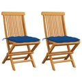 vidaXL Gartenstühle mit Blauen Kissen 2 Stk. Massivholz Teak