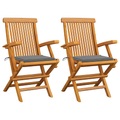 vidaXL Gartenstühle mit Grauen Kissen 2 Stk. Massivholz Teak