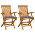 vidaXL Gartenstühle mit Grauen Kissen 2 Stk. Massivholz Teak