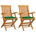 vidaXL Gartenstühle mit Grünen Kissen 2 Stk. Massivholz Teak