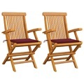 vidaXL Gartenstühle mit Weinroten Kissen 2 Stk. Massivholz Teak