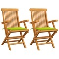 vidaXL Gartenstühle mit Hellgrünen Kissen 2 Stk. Massivholz Teak