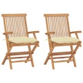 vidaXL Gartenstühle mit Cremeweißen Kissen 2 Stk. Massivholz Teak