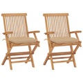 vidaXL Gartenstühle mit Beigen Kissen 2 Stk. Massivholz Teak