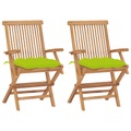 vidaXL Gartenstühle mit Hellgrünen Kissen 2 Stk. Massivholz Teak