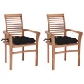 vidaXL Essstühle 2 Stk. mit Schwarzen Kissen Massivholz Teak