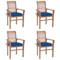 vidaXL Essstühle 4 Stk. mit Blauen Kissen Massivholz Teak