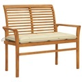 vidaXL Gartenbank mit Cremeweißer Auflage 112 cm Massivholz Teak