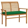 vidaXL Gartenbank mit Grüner Auflage 112 cm Massivholz Teak