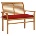 vidaXL Gartenbank mit Roter Auflage 112 cm Massivholz Teak