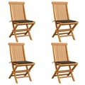 vidaXL Gartenstühle mit Taupe Kissen 4 Stk. Teak Massivholz