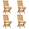 vidaXL Gartenstühle mit Cremeweißen Kissen 4 Stk. Massivholz Teak