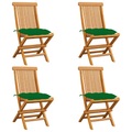 vidaXL Gartenstühle mit Grünen Kissen 4 Stk. Massivholz Teak