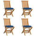 vidaXL Gartenstühle mit Blauen Kissen 4 Stk. Massivholz Teak