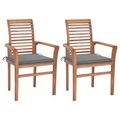 vidaXL Essstühle 2 Stk. mit Grauen Kissen Massivholz Teak