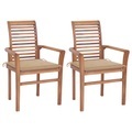 vidaXL Essstühle 2 Stk. mit Beige Kissen Massivholz Teak
