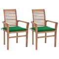 vidaXL Essstühle 2 Stk. mit Grünen Kissen Massivholz Teak