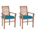 vidaXL Essstühle 2 Stk. mit Hellblauen Kissen Massivholz Teak