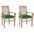 vidaXL Essstühle 2 Stk. mit Grünen Kissen Massivholz Teak