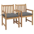 vidaXL Gartenstühle 2 Stk. mit Grauen Kissen Massivholz Teak