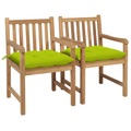 vidaXL Gartenstühle 2 Stk. mit Hellgrünen Kissen Massivholz Teak