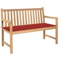 vidaXL Gartenbank mit Roter Auflage 120 cm Massivholz Teak