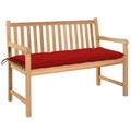 vidaXL Gartenbank mit Roter Auflage 120 cm Massivholz Teak
