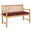 vidaXL Gartenbank mit Weinroter Auflage 120 cm Massivholz Teak