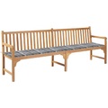 vidaXL Gartenbank mit Auflage Grau Karomuster 240 cm Massivholz Teak