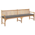 vidaXL Gartenbank mit Grauer Auflage 240 cm Massivholz Teak
