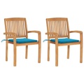 vidaXL Gartenstühle 2 Stk. mit Blauen Kissen Massivholz Teak