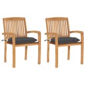vidaXL Gartenstühle 2 Stk. mit Anthrazit Kissen Massivholz Teak