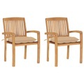 vidaXL Gartenstühle 2 Stk. mit Beige Kissen Massivholz Teak
