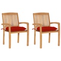 vidaXL Gartenstühle 2 Stk. mit Roten Kissen Massivholz Teak