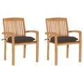vidaXL Gartenstühle 2 Stk. mit Taupe Kissen Massivholz Teak