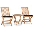 vidaXL 3-tlg. Garten-Essgruppe mit Kissen Klappbar Massivholz Teak