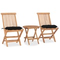 vidaXL 3-tlg. Garten-Essgruppe mit Kissen Klappbar Massivholz Teak