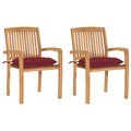 vidaXL Gartenstühle 2 Stk. mit Weinroten Kissen Massivholz Teak