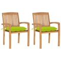 vidaXL Gartenstühle 2 Stk. mit Hellgrünen Kissen Massivholz Teak