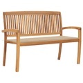 vidaXL Stapelbare Gartenbank mit Auflage 128,5 cm Massivholz Teak